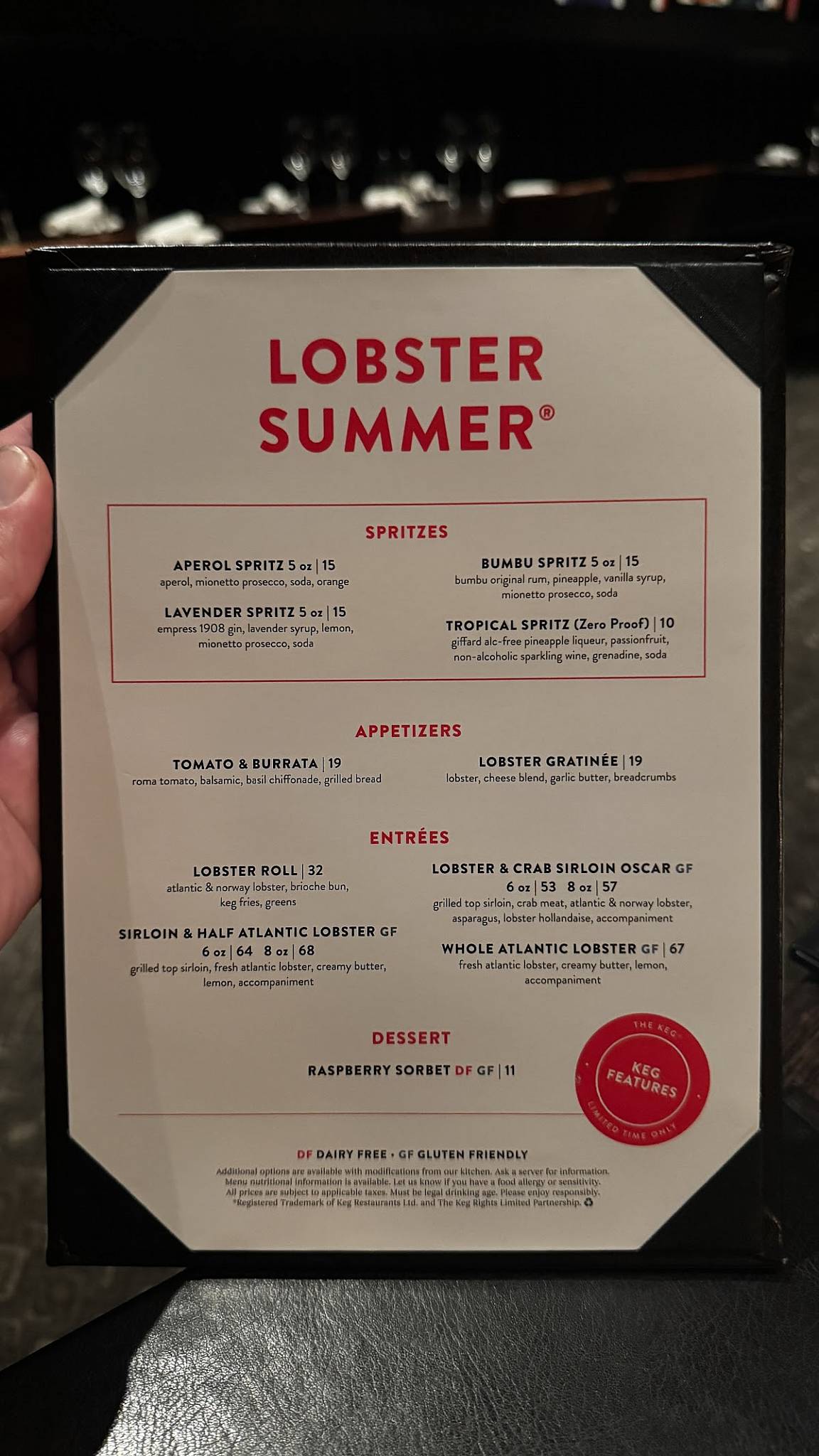Menu de The Keg Steakhouse + Bar - Hamilton Mountain