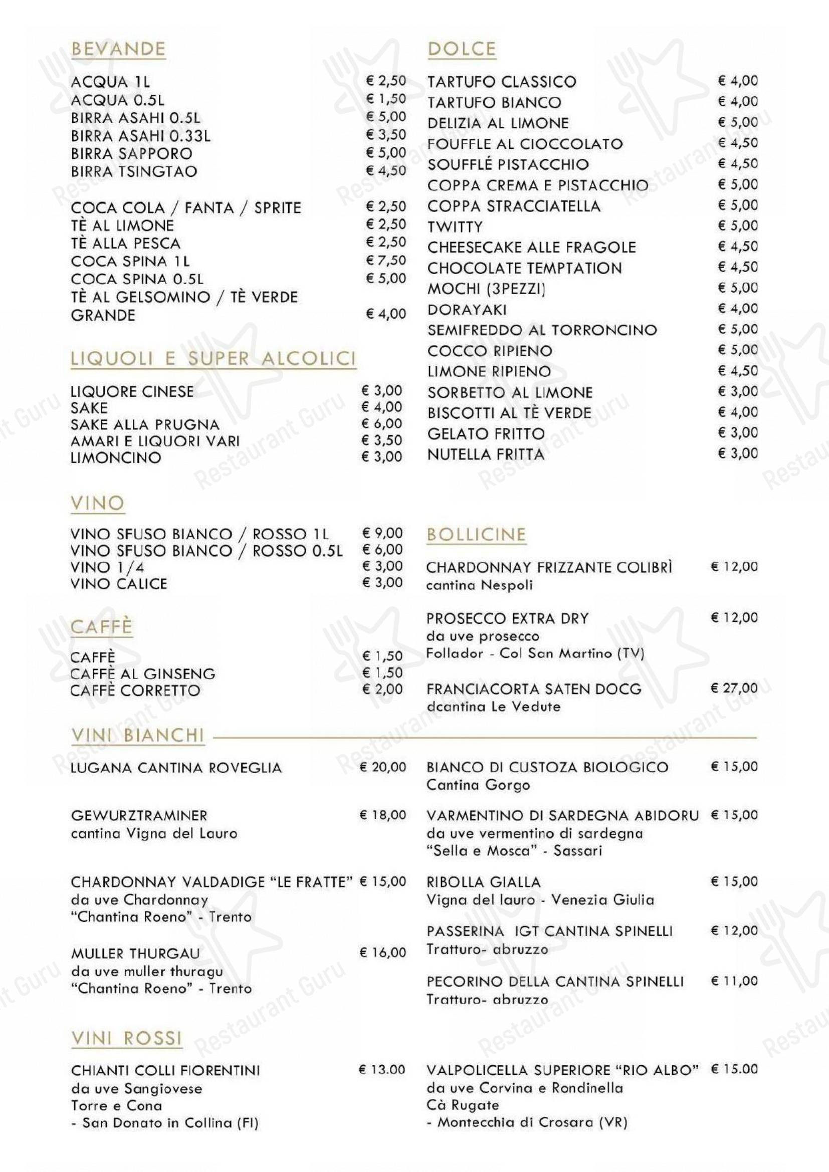 Menu bar per Hanami Asian Fusion ristorante