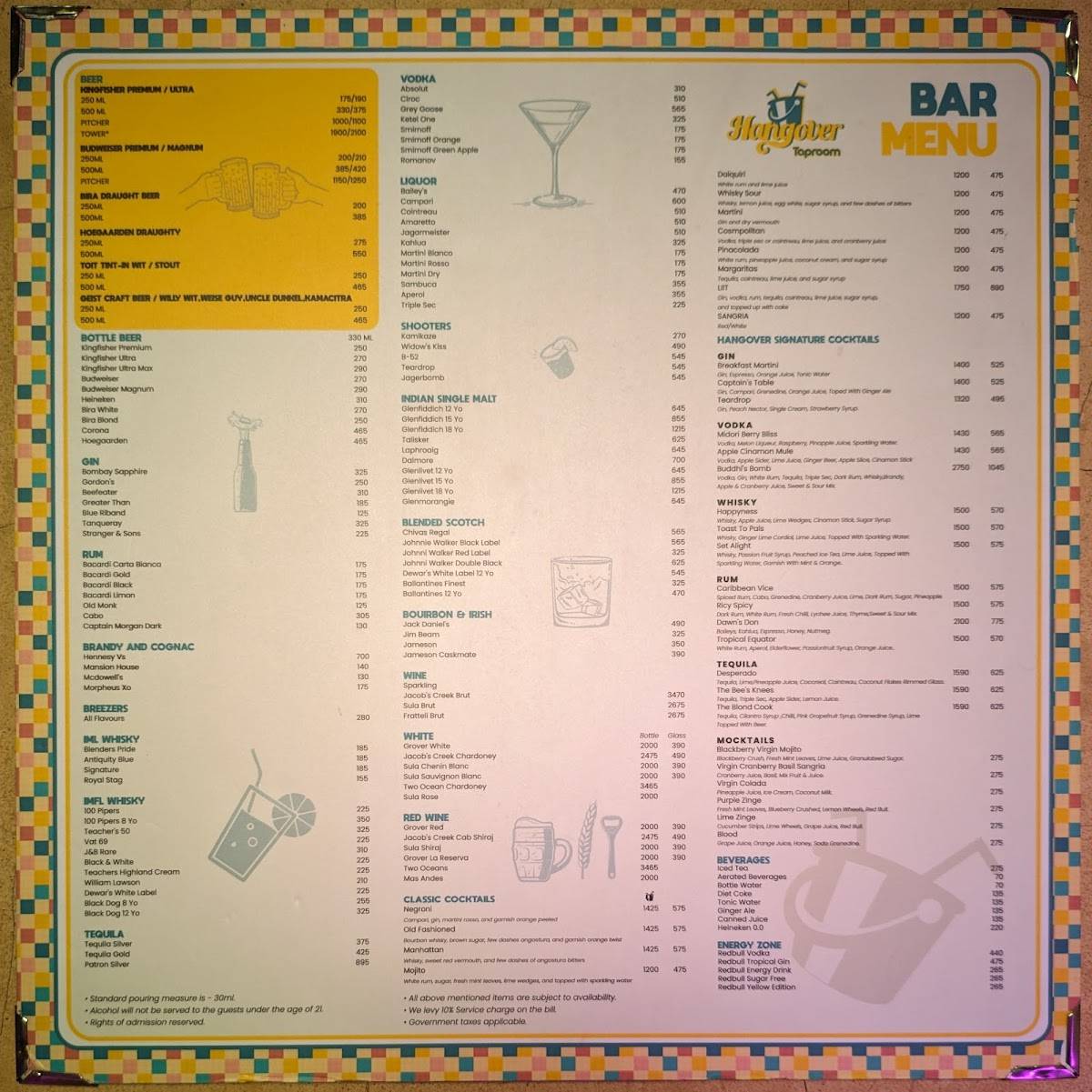 Hangover Indiranagar menu