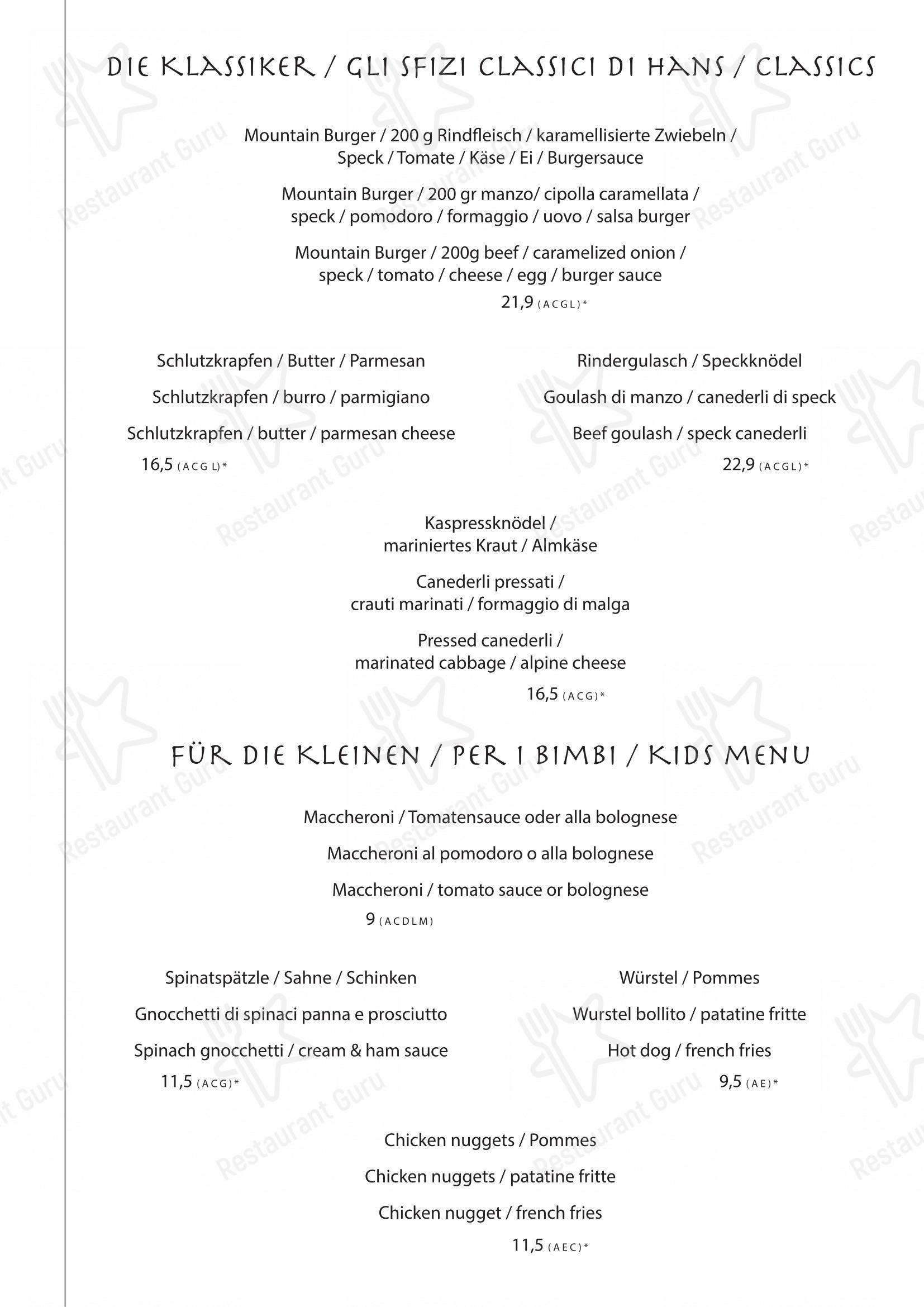 Menu per Pizzeria Hans pizzeria