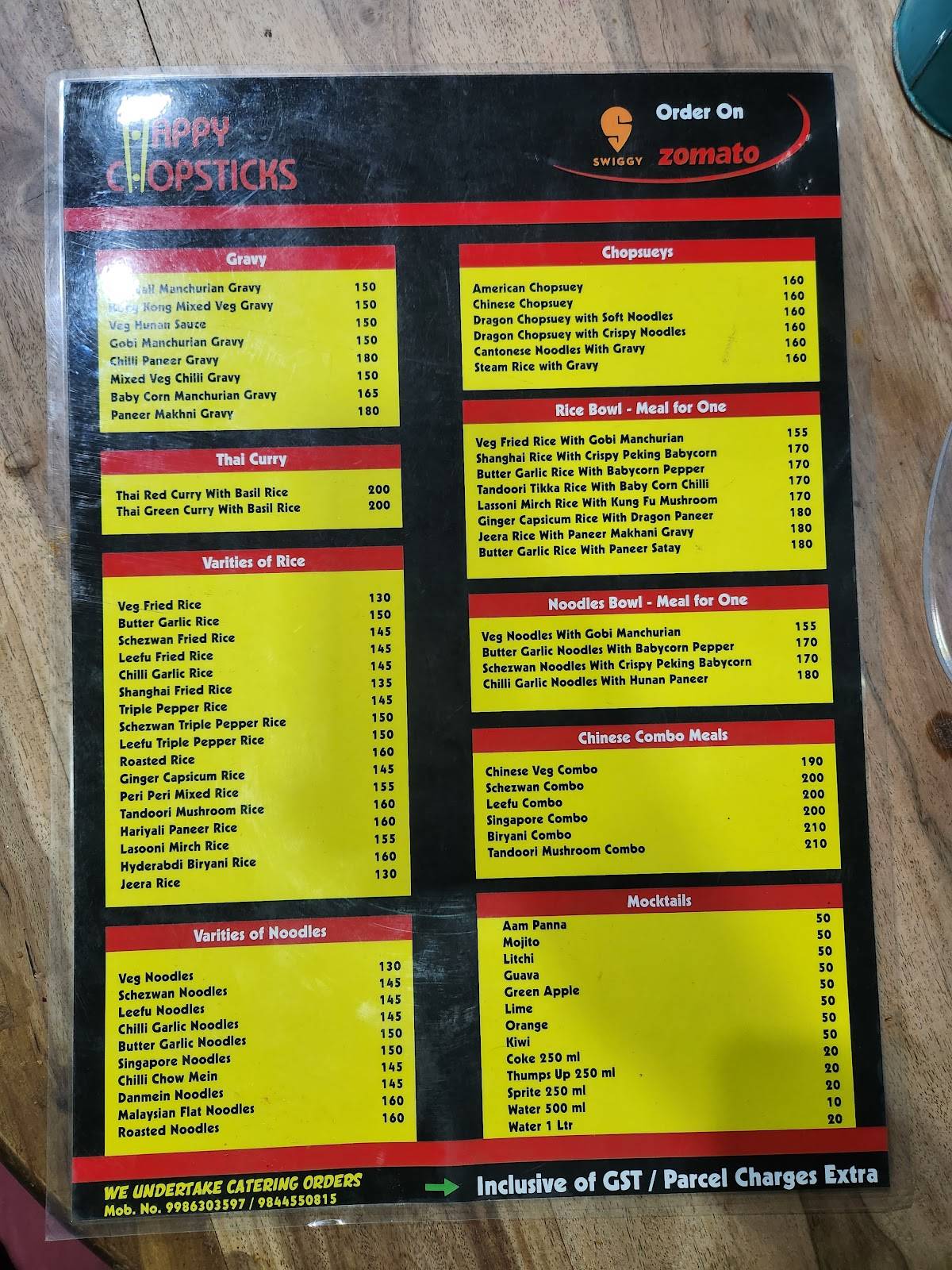 Happy Chopsticks menu