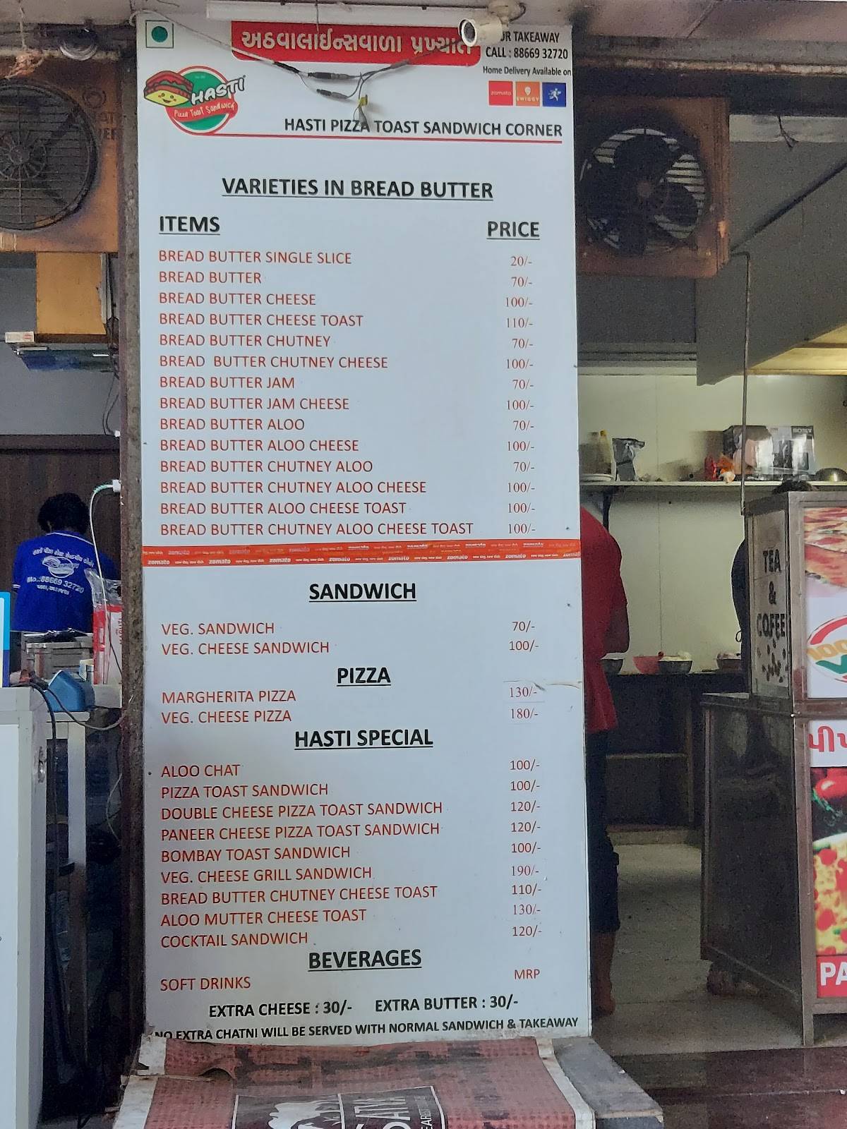 Hasti Pizza Toast Sandwich Corner menu