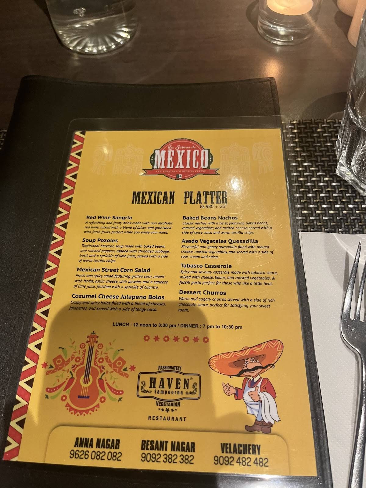 Haven Sampoorna menu