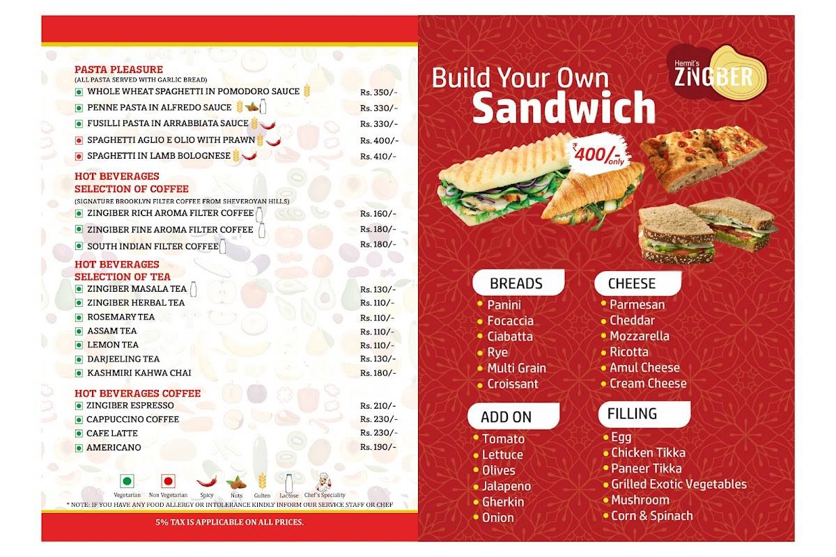 Hermit's Zingiber menu