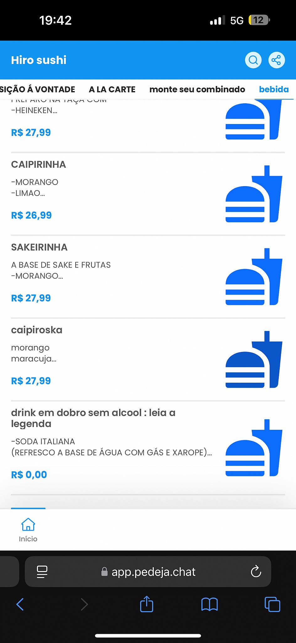 Hiro Sushi Rodízio cardápio