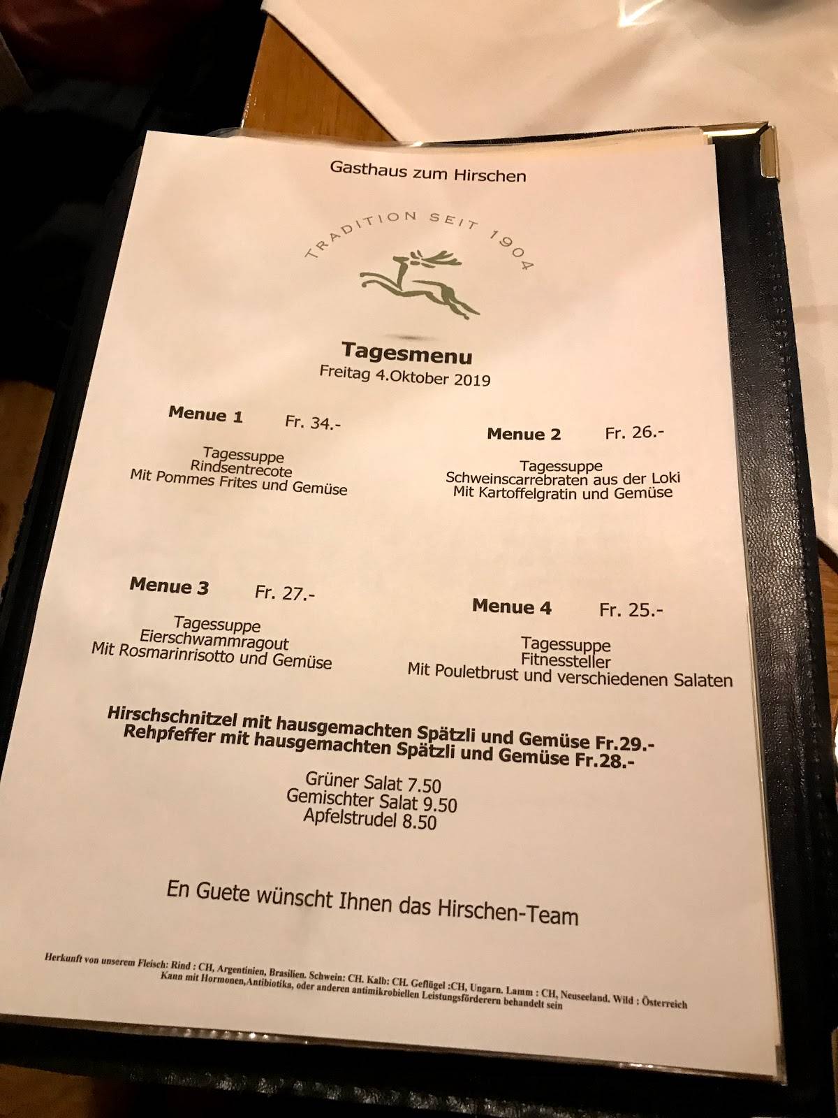Menu di Hirschen 
