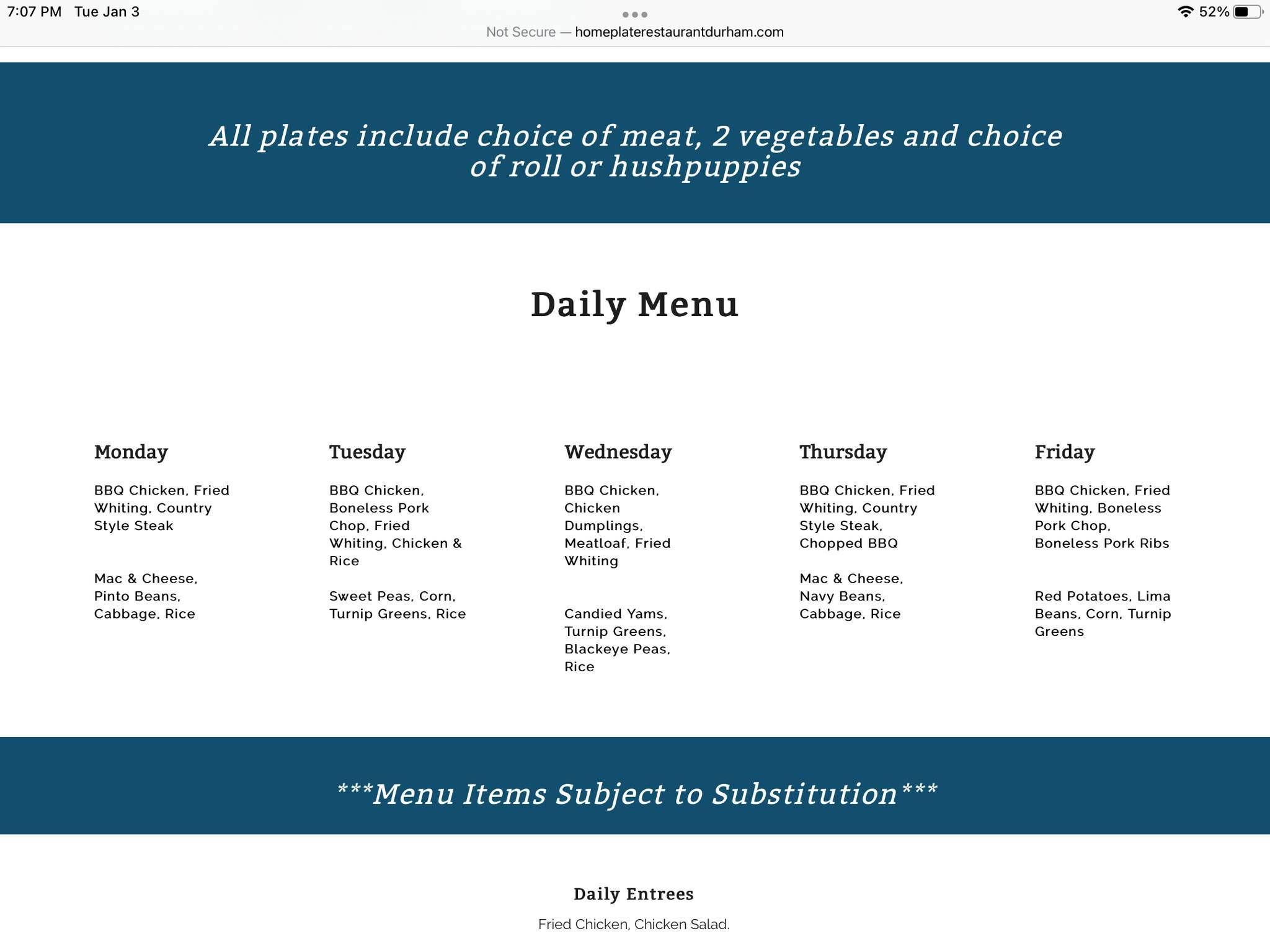 Menu at Home Plate Restaurant, Butner