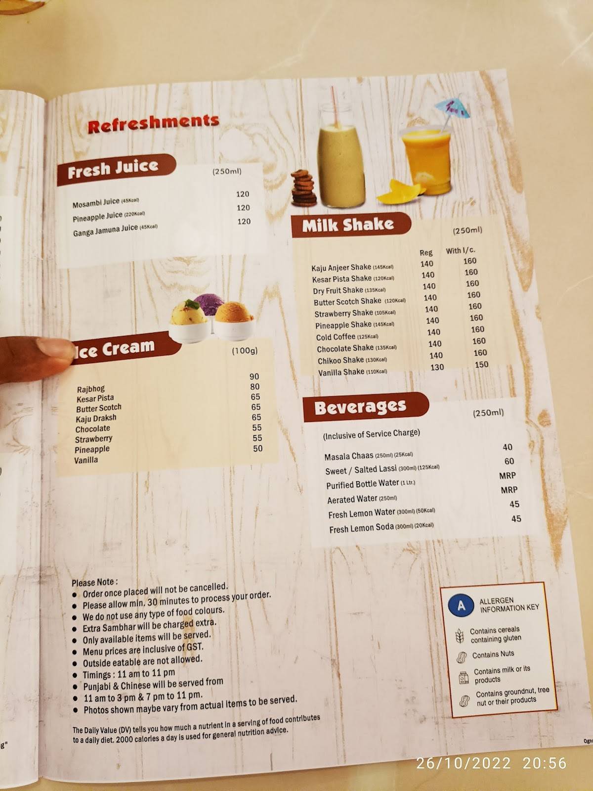 Honest restaurant menu