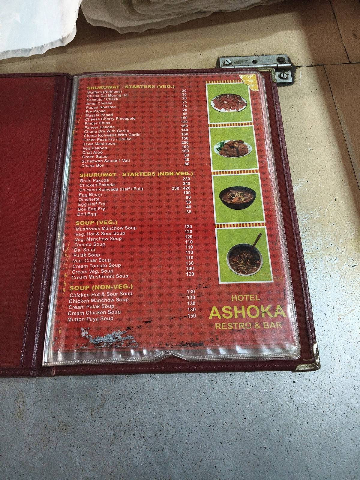 Hotel Ashoka Restaurant and bar menu