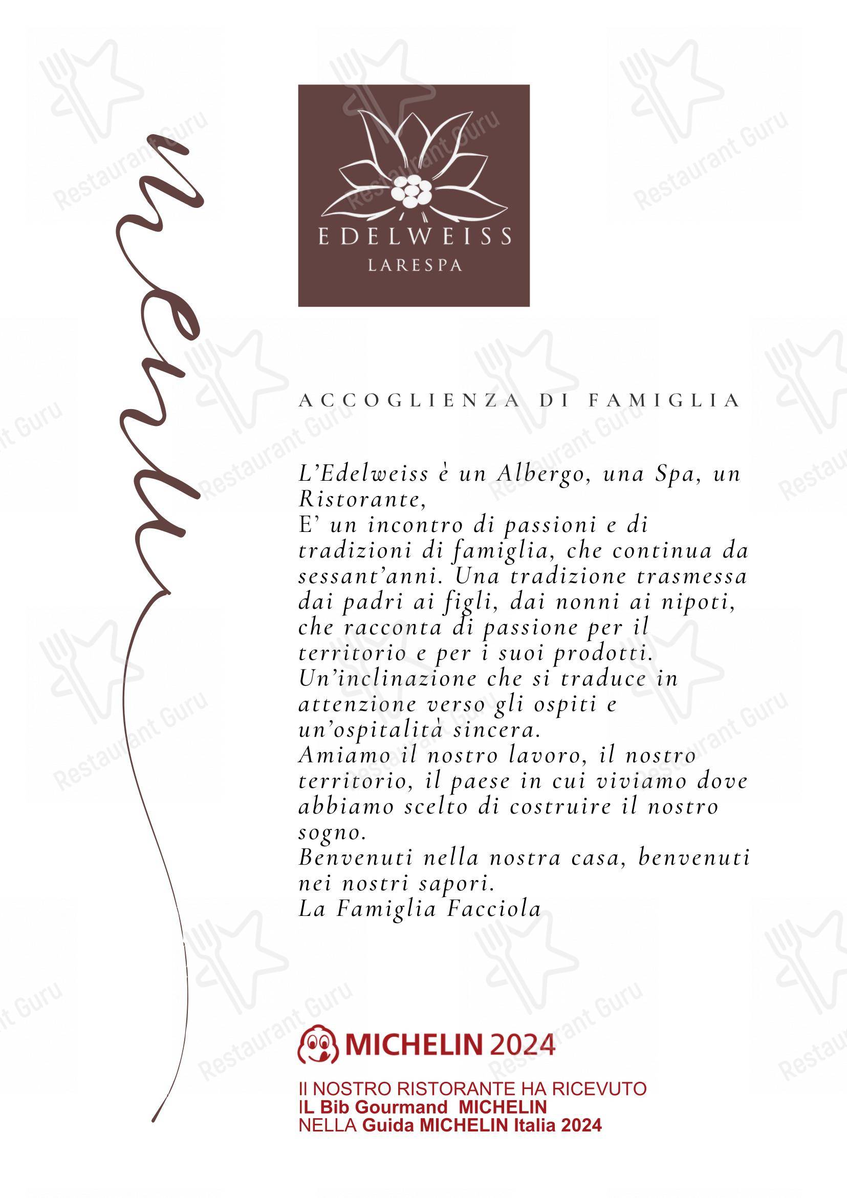 Основное меню per Albergo Ristorante Edelweiss - Larespa ristorante