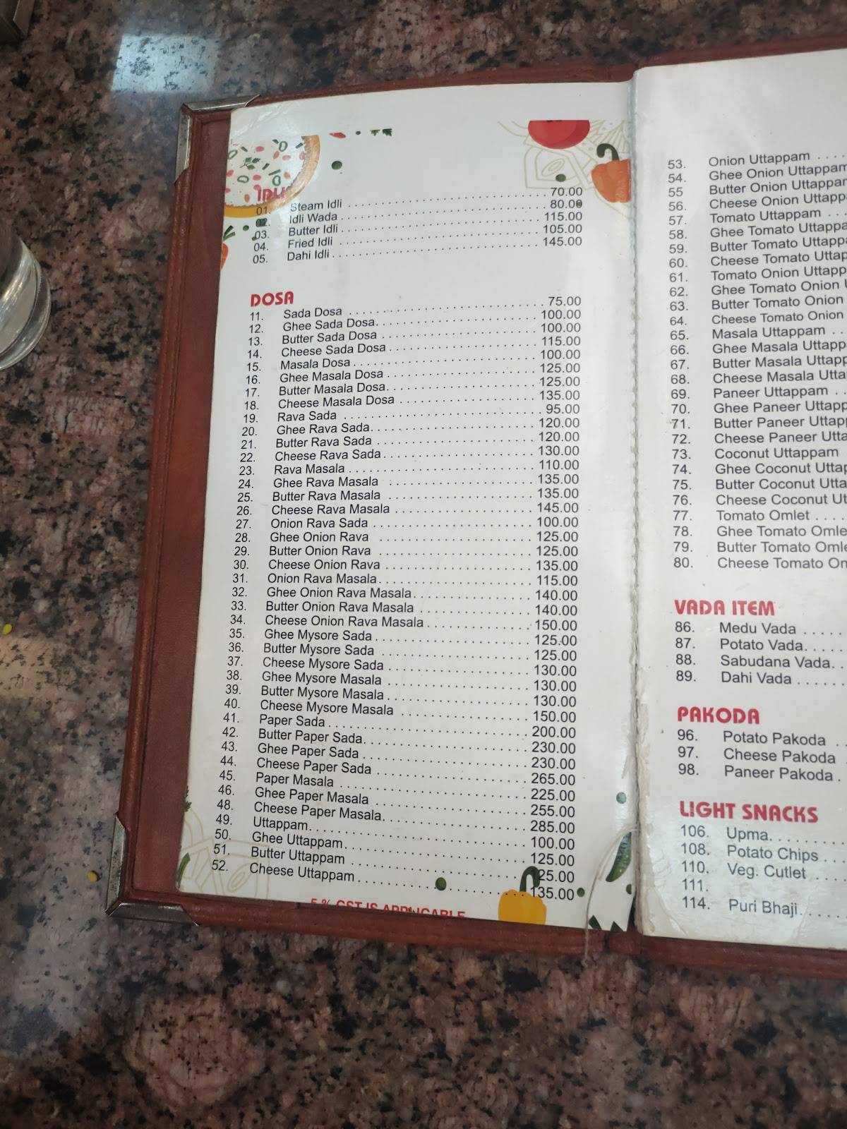 Hotel Kalpana Veg Restaurant menu