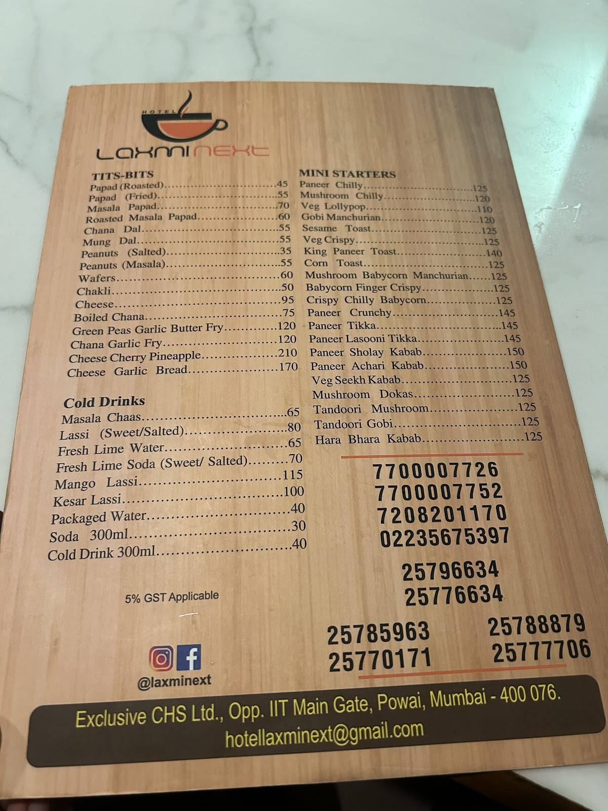 Hotel Laxmi Next menu
