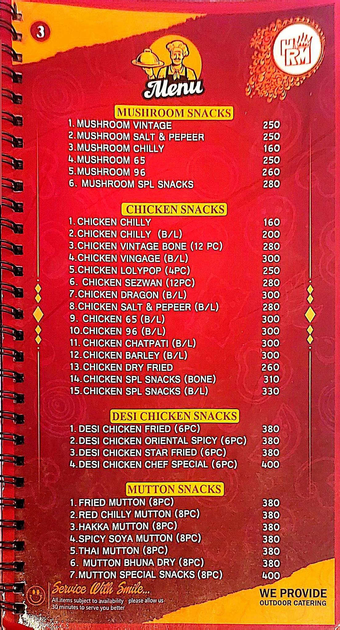 Hotel Raj Mahal menu