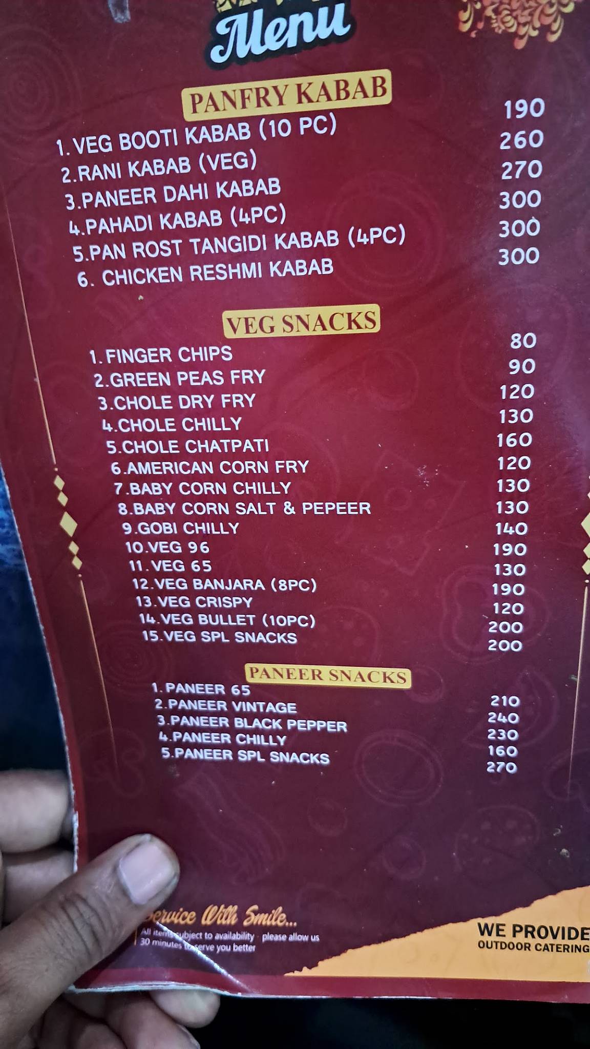 Hotel Raj Mahal menu