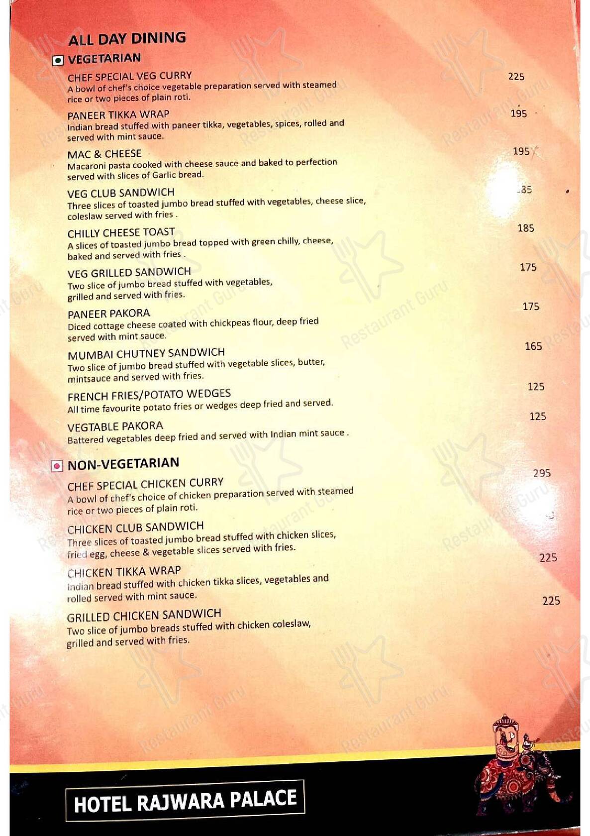 Hotel Rajwara Palace Jodhpur menu