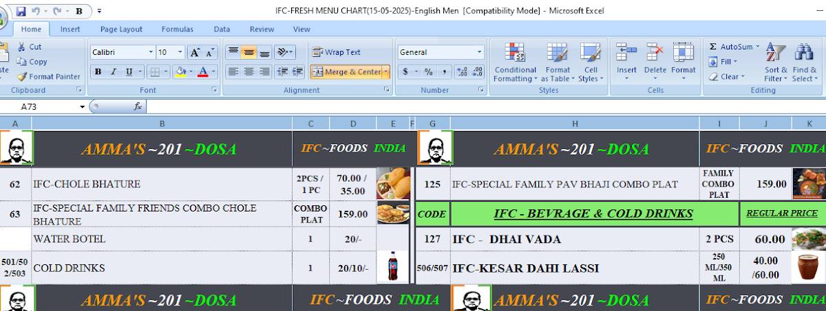 IFC - FOODS INDIA menu
