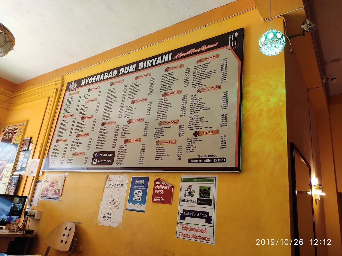 Hyderabad Dum Biriyani menu