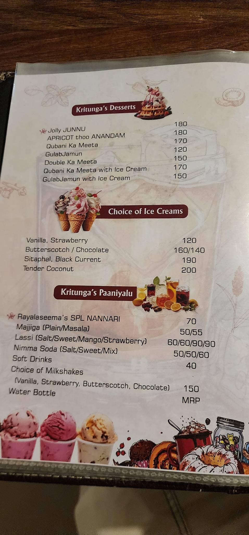 Kritunga Restaurant menu