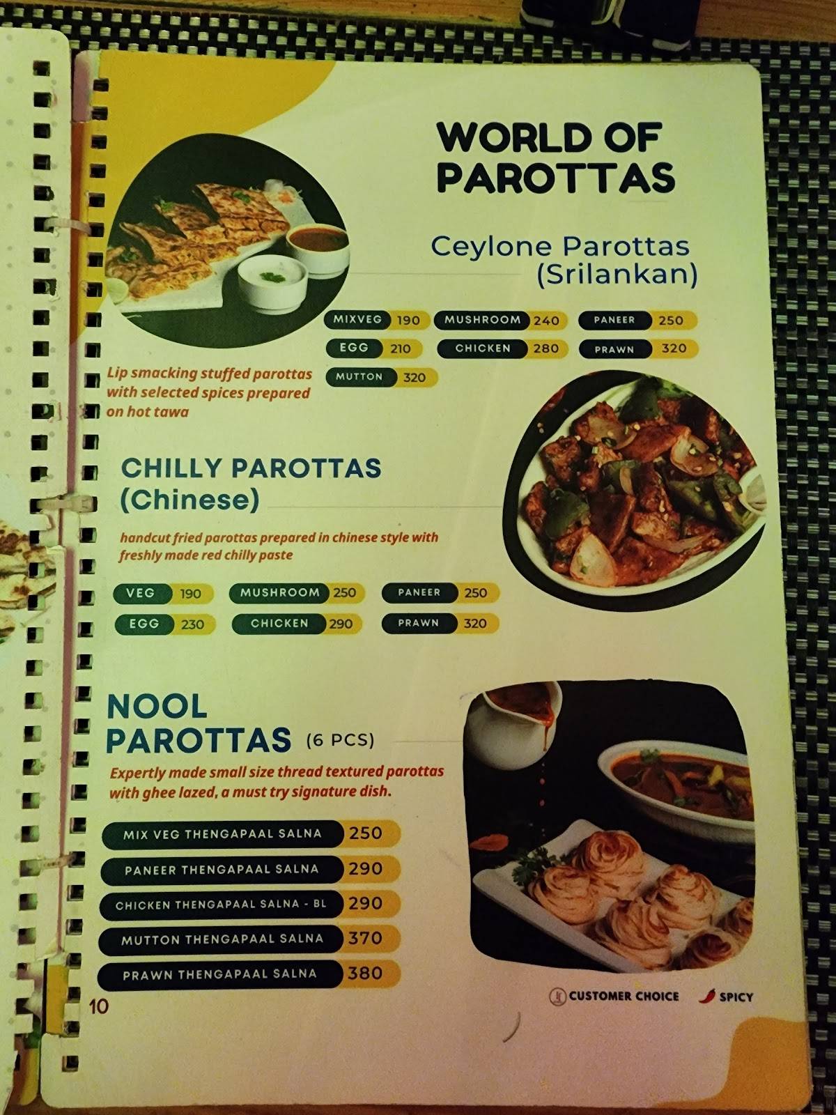 Pondy Parottas menu