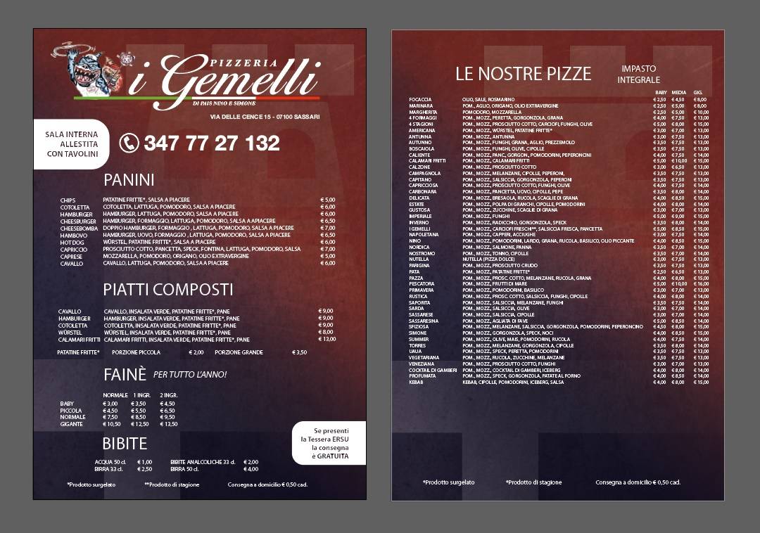 Menu di I Gemelli di Pais Simone e Nino 