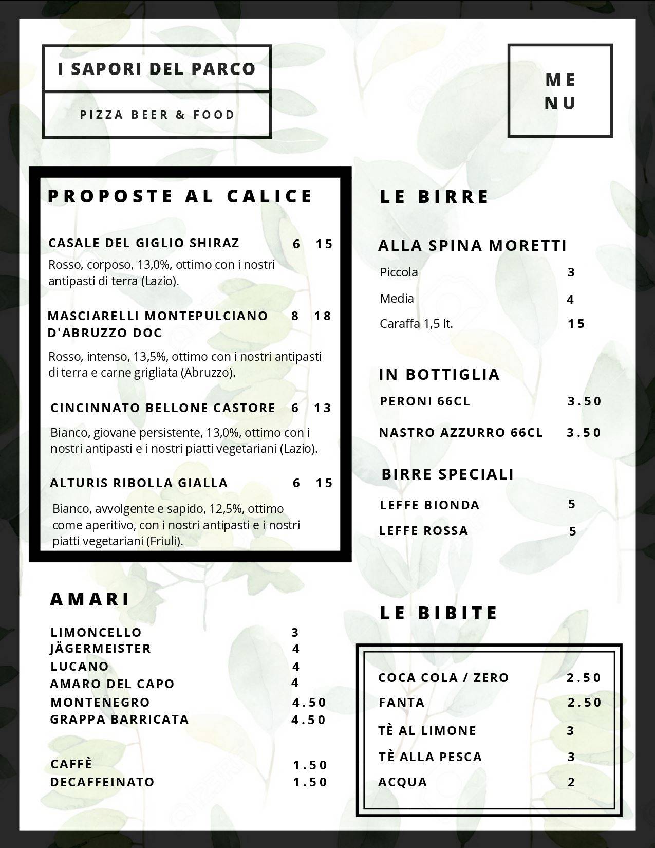 Menu di I SAPORI DEL PARCO 