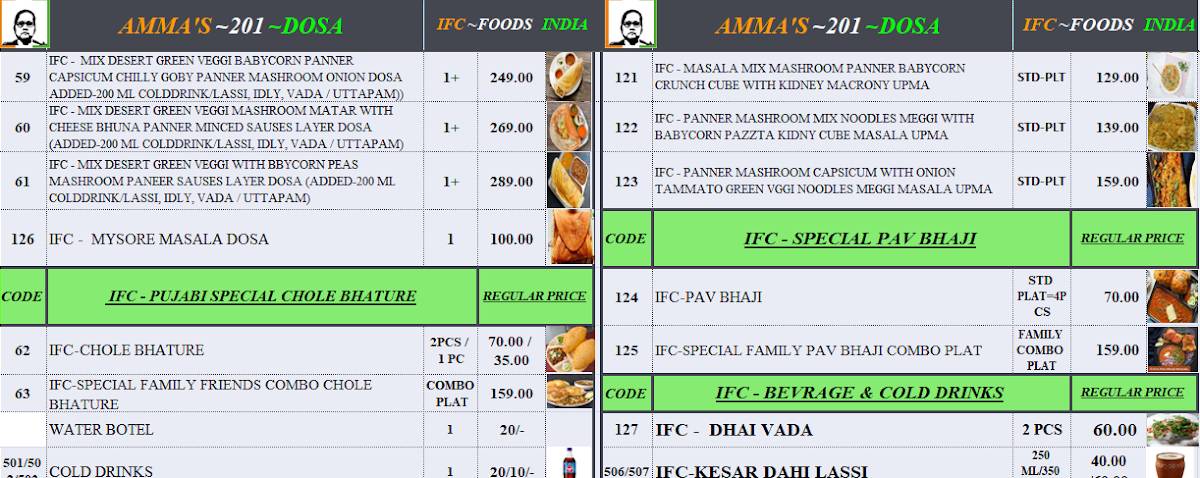 IFC - FOODS INDIA menu