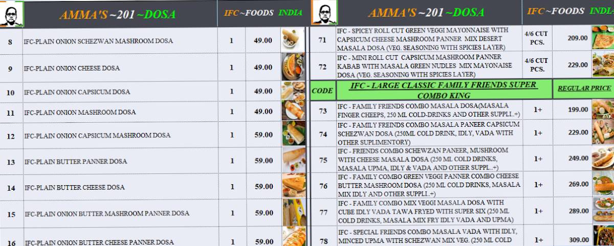 IFC - FOODS INDIA menu