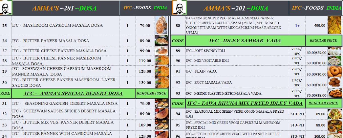 IFC - FOODS INDIA menu