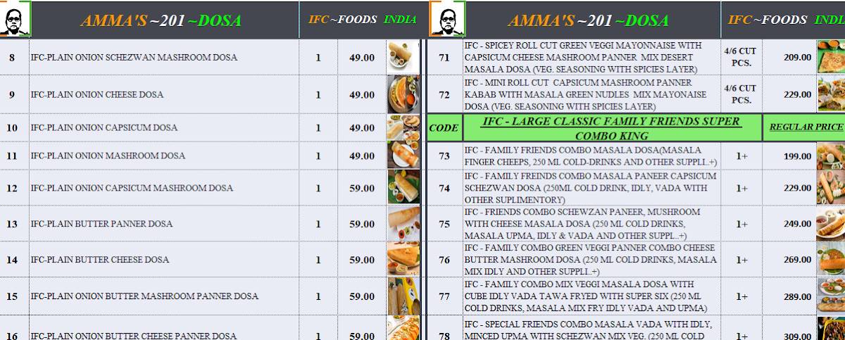 IFC - FOODS INDIA menu