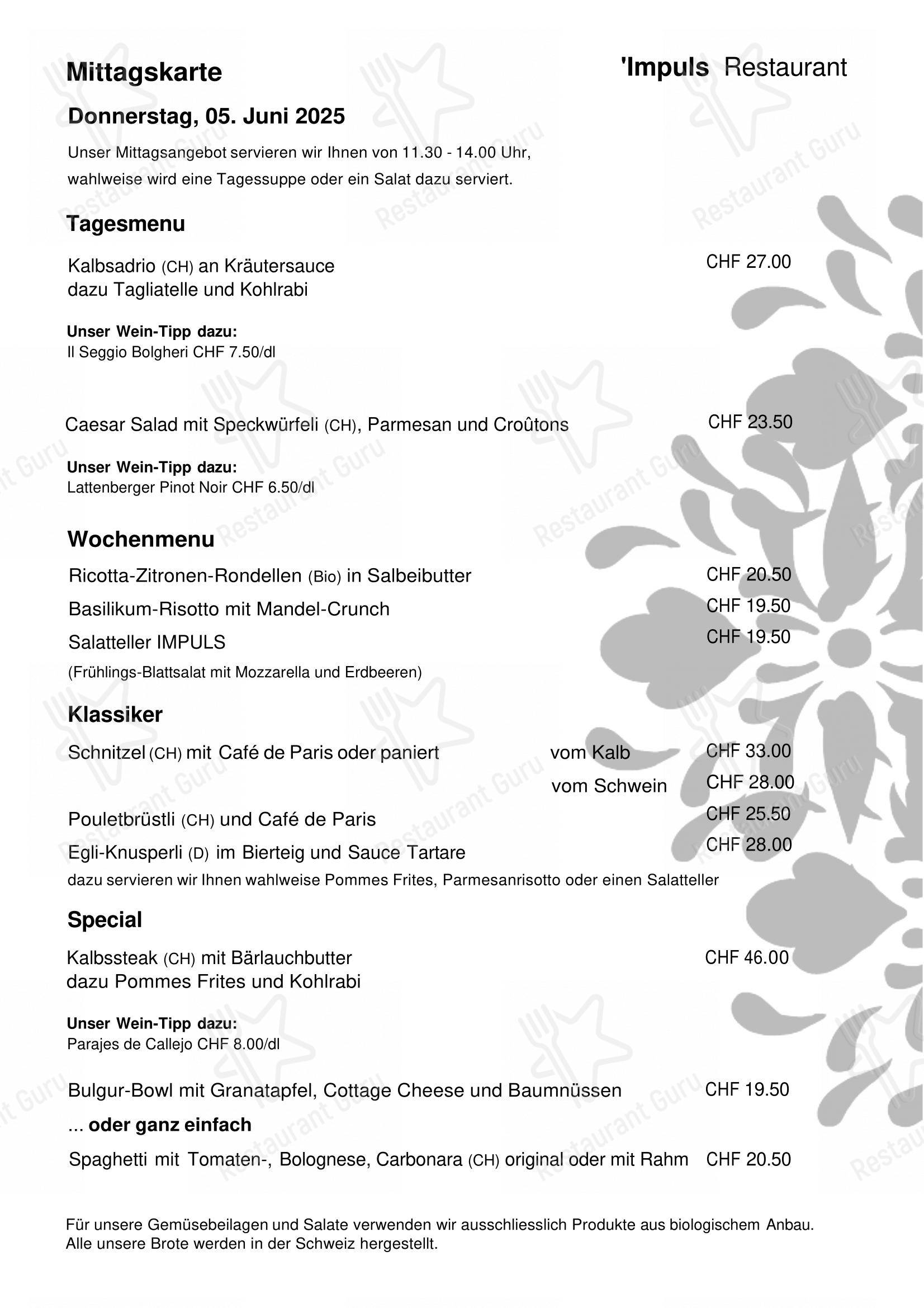 Lunch Menu per IMPULS - Restaurant ristorante