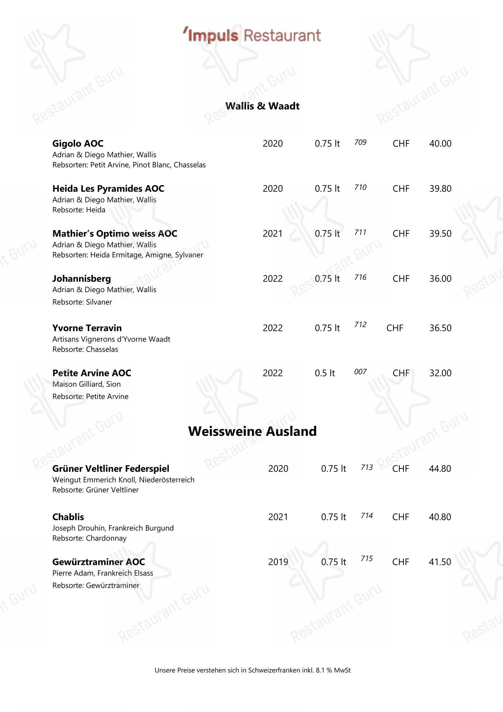 Menu di IMPULS - Restaurant - Menu bar