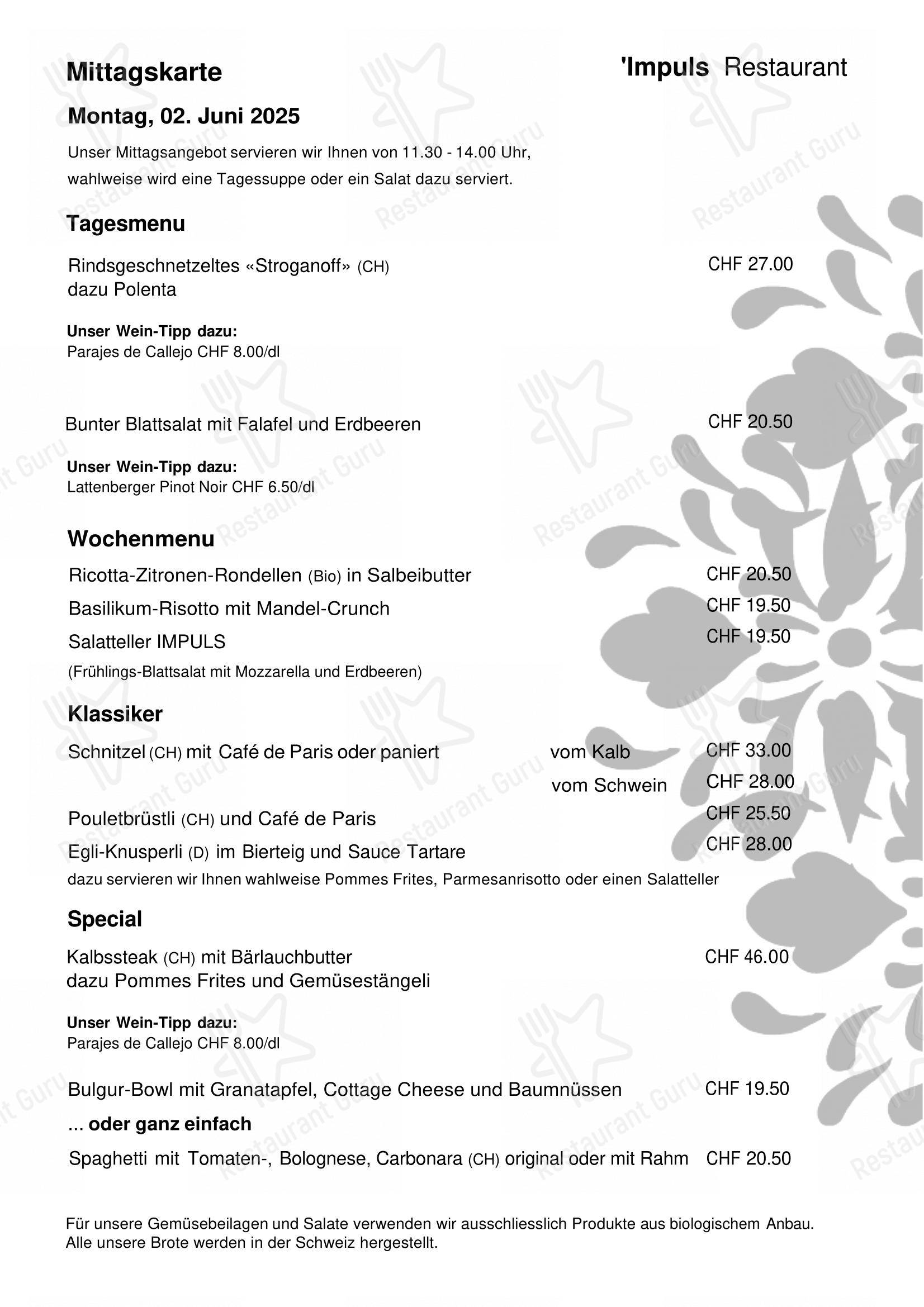 菜单 per IMPULS - Restaurant ristorante