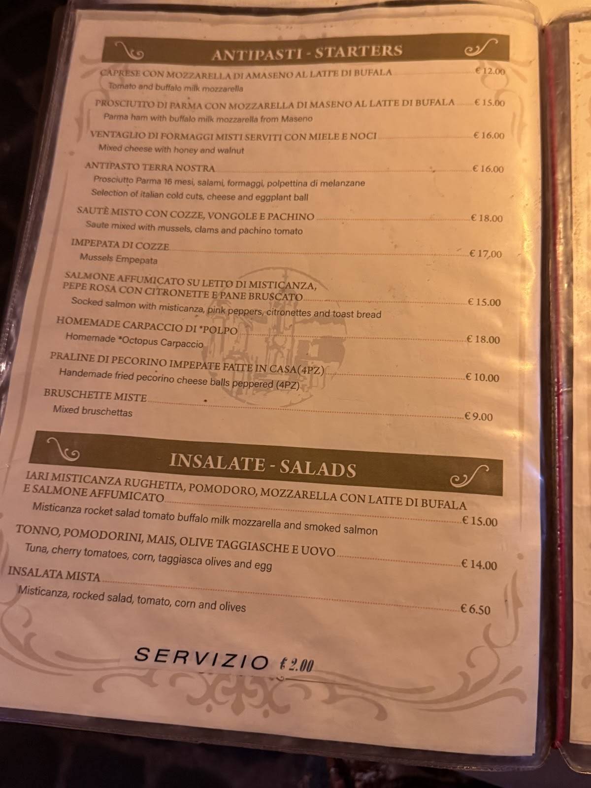 Menu di Ristorante Iari The Vino 