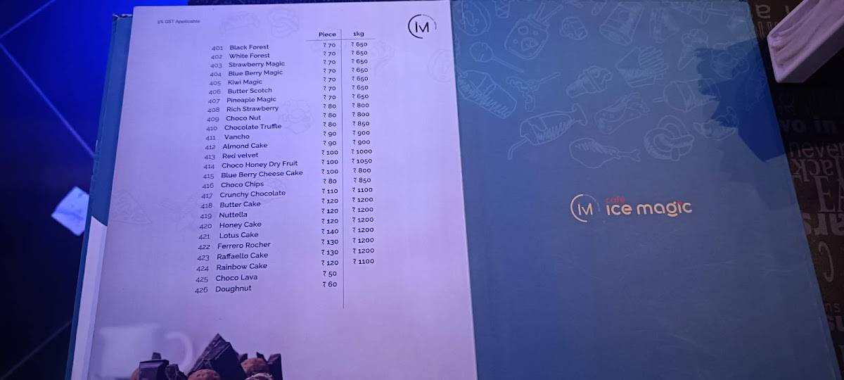 Ice Magic menu