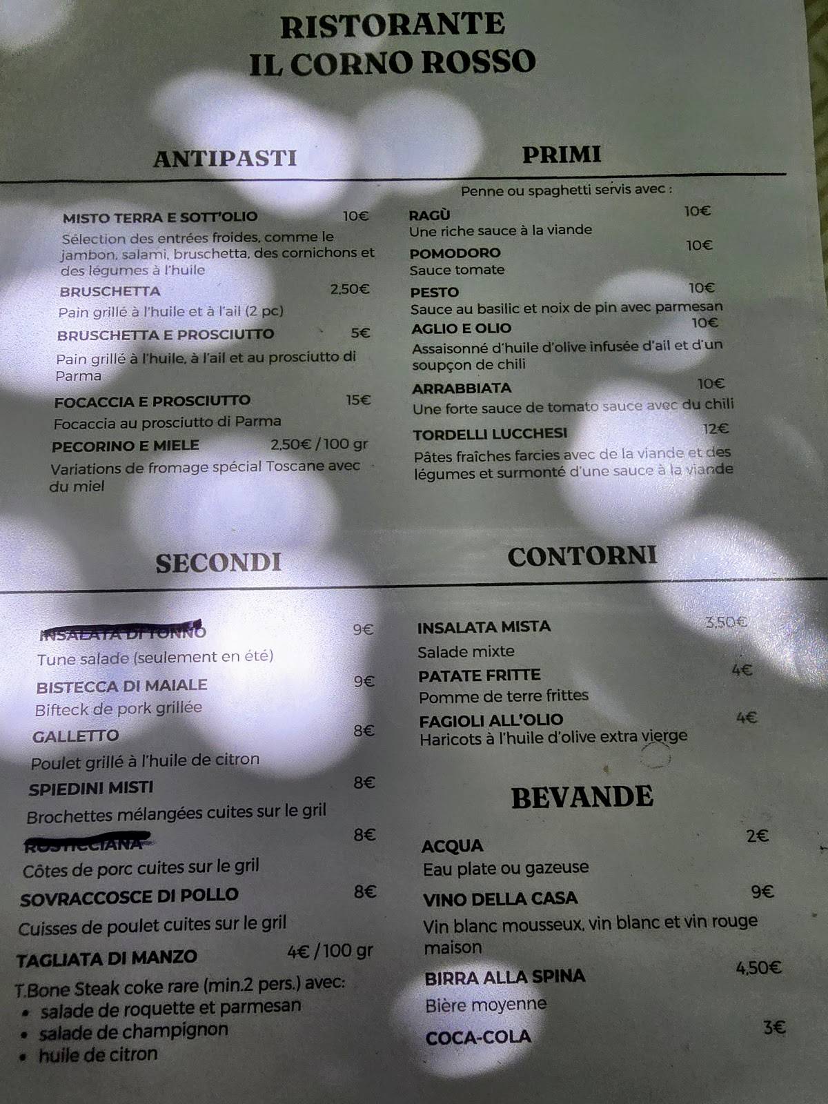 Menu di Bar Ristorante Il Corno Rosso 