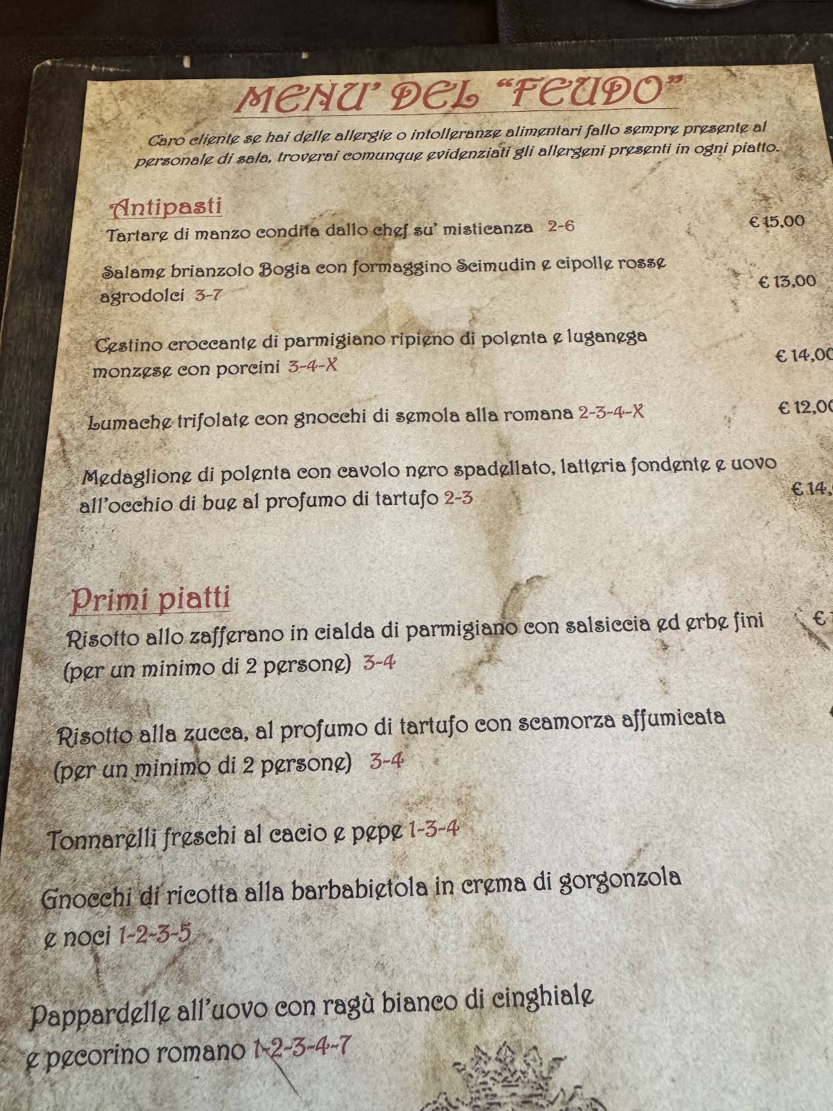 Menu di Il Feudo dei Sapori 