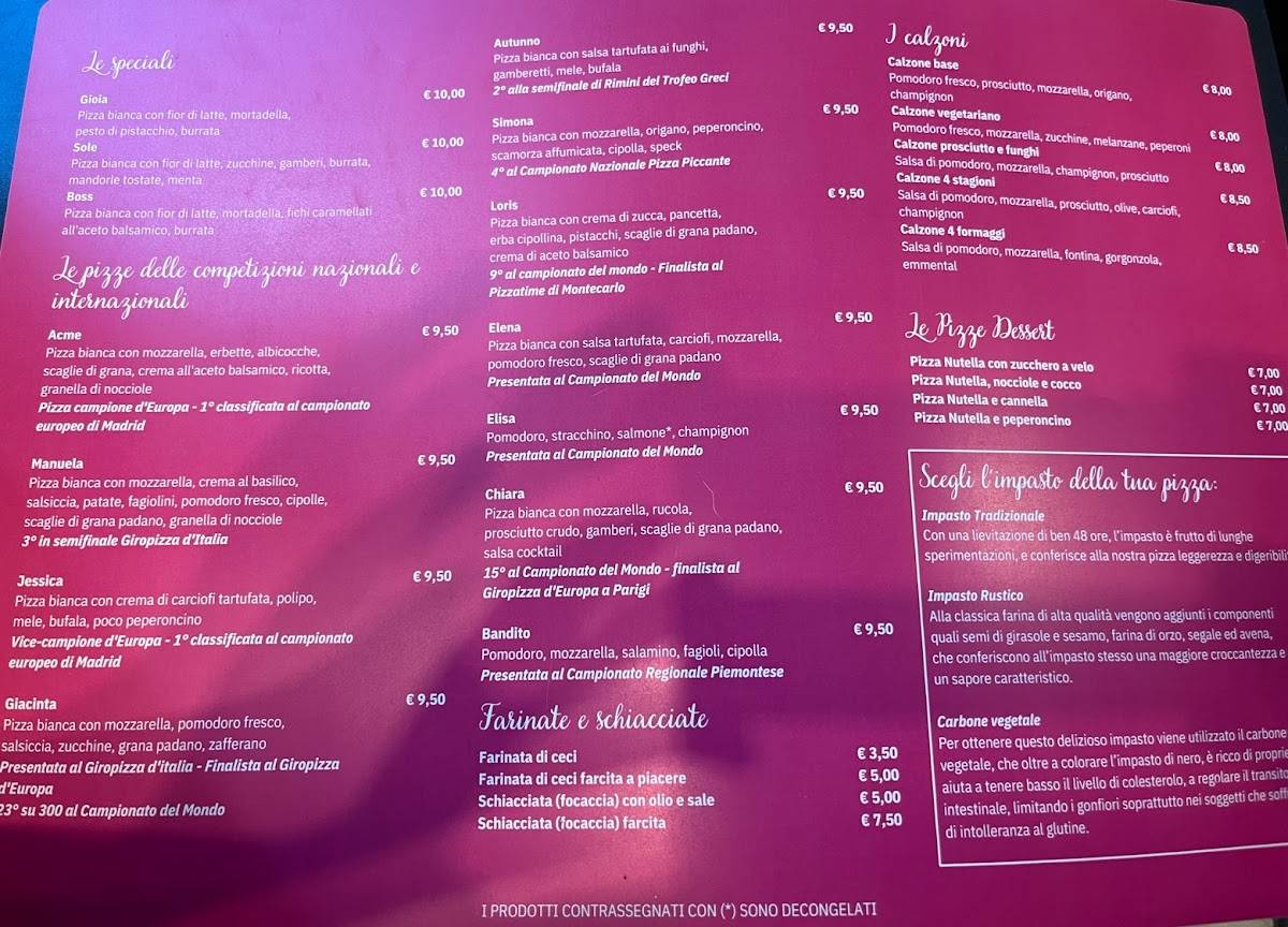 Menu di Il Pensiero pizzeria campione d'europa 