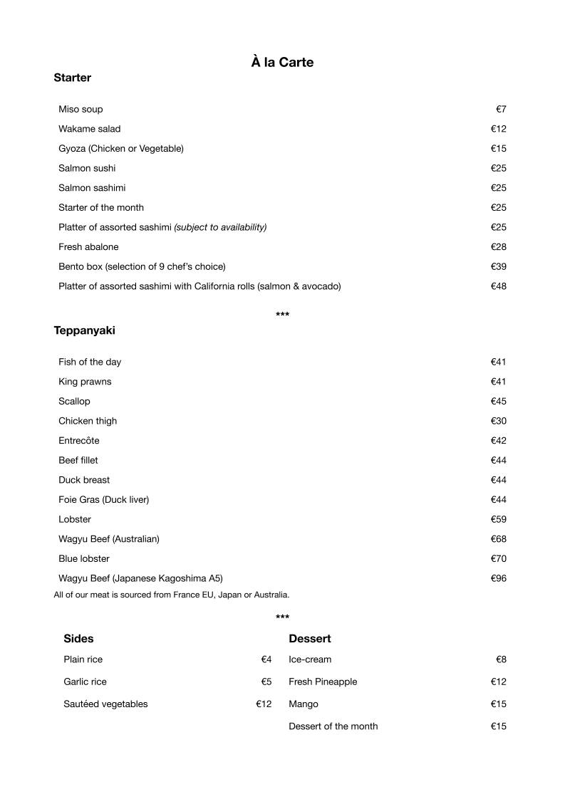 Menu de Inagiku
