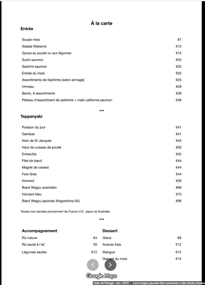 Menu de Inagiku