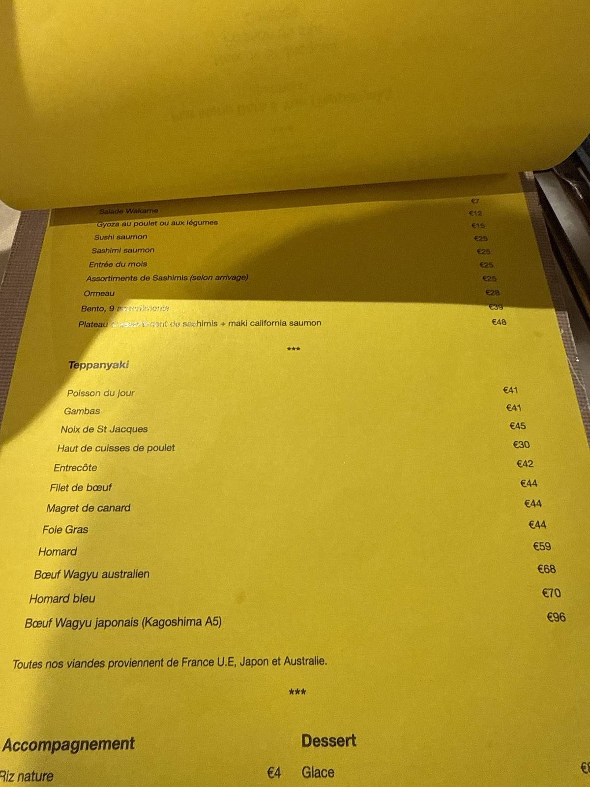 Menu de Inagiku