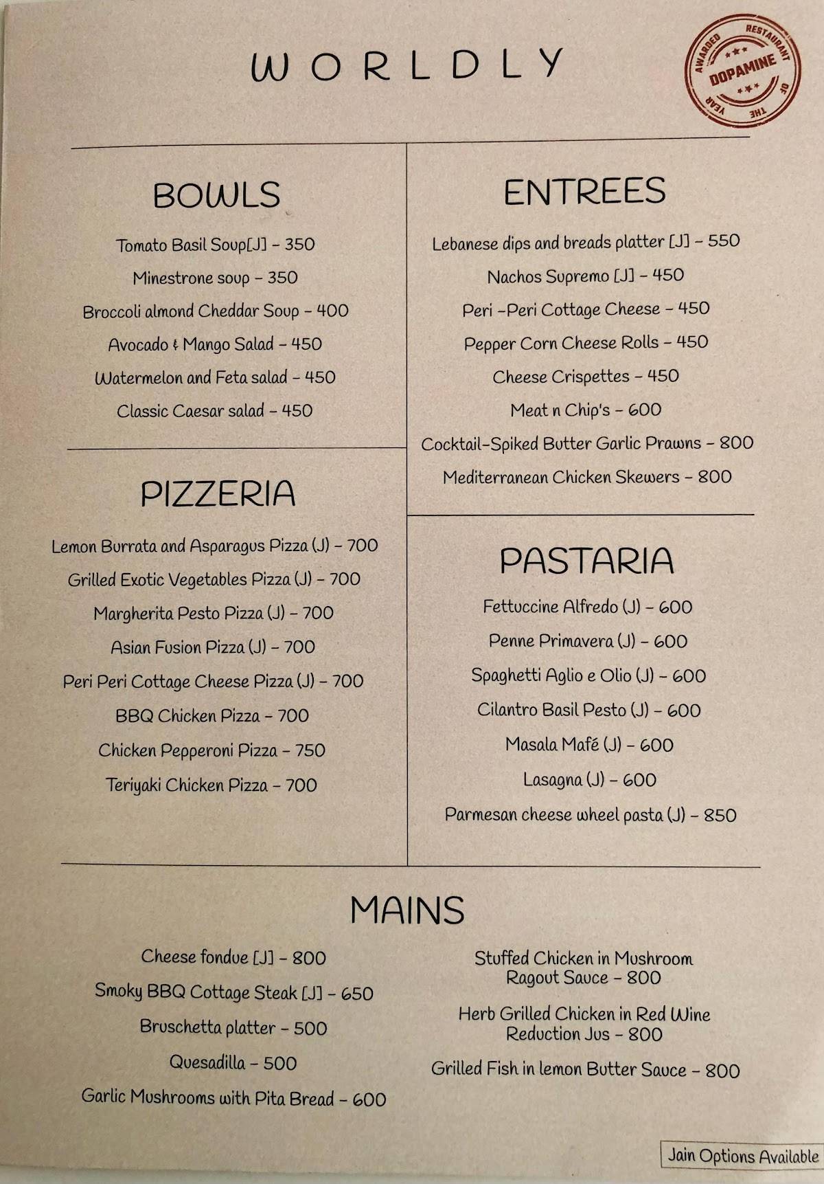 Dopamine - Diner & Club menu