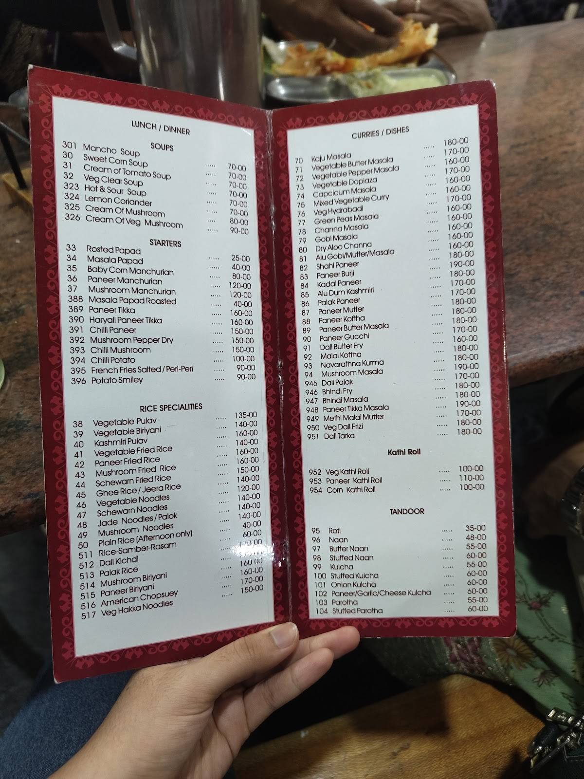 Indra Cafe Paras menu