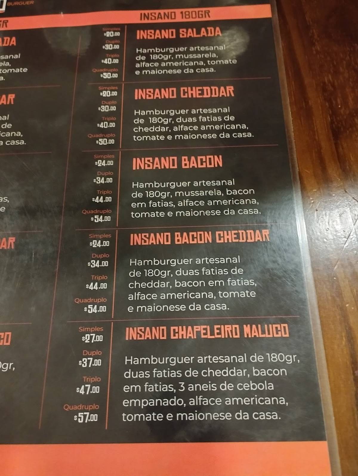 Insano Burguer Londrina cardápio