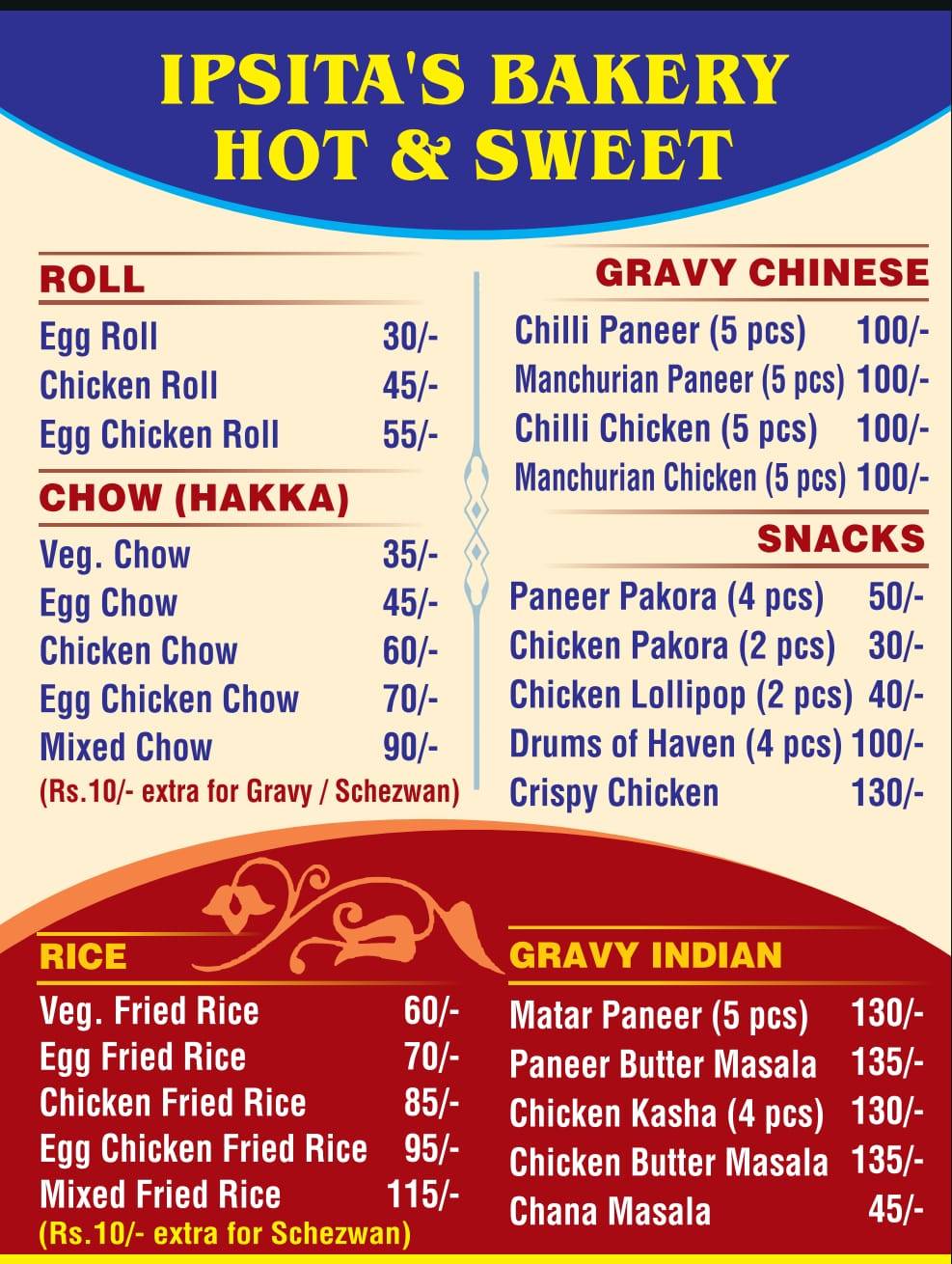 Ipsita's Bakery menu