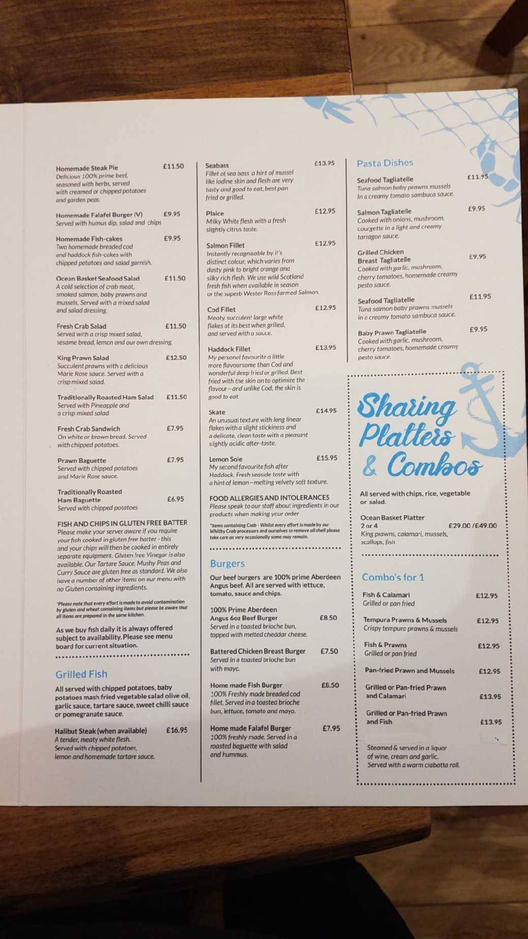 Menu at Ocean Fish Platter restaurant, Ipswich