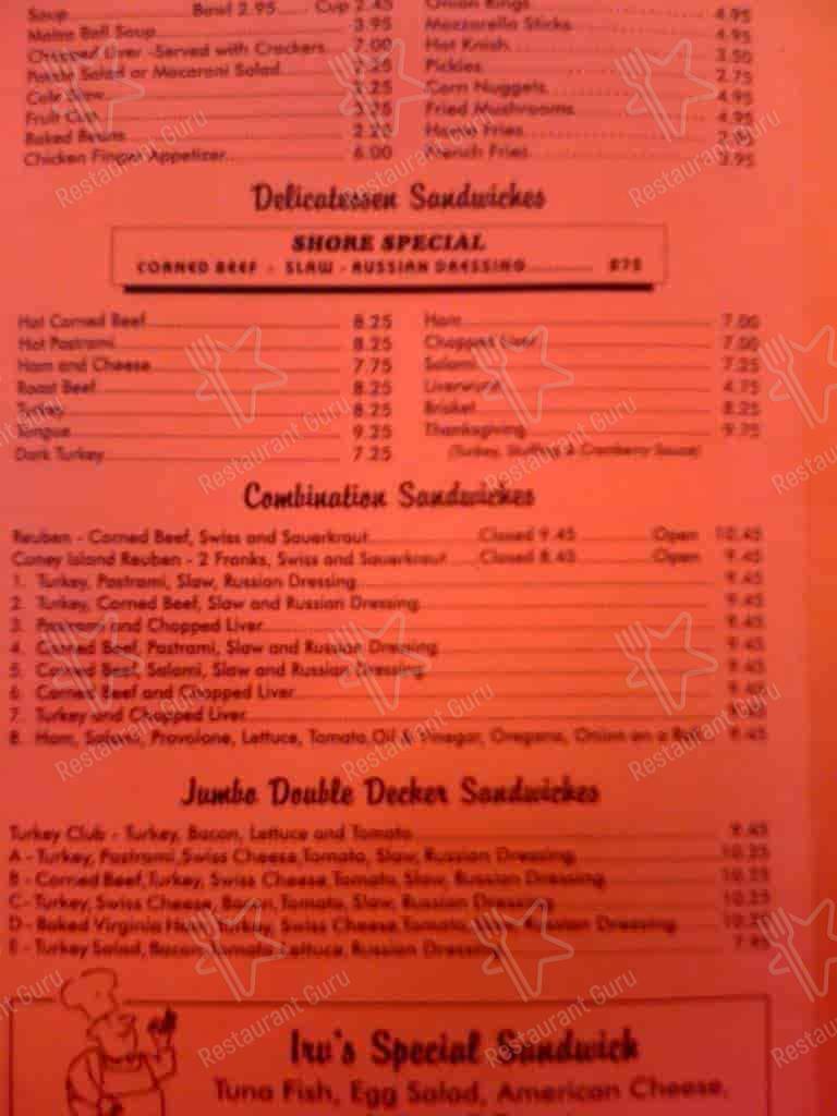 Menu at Irv & Karen's Hot Pastrami Deli & Restaurant, Brick