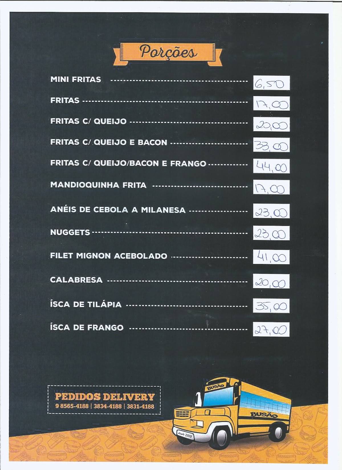 Busão cardápio