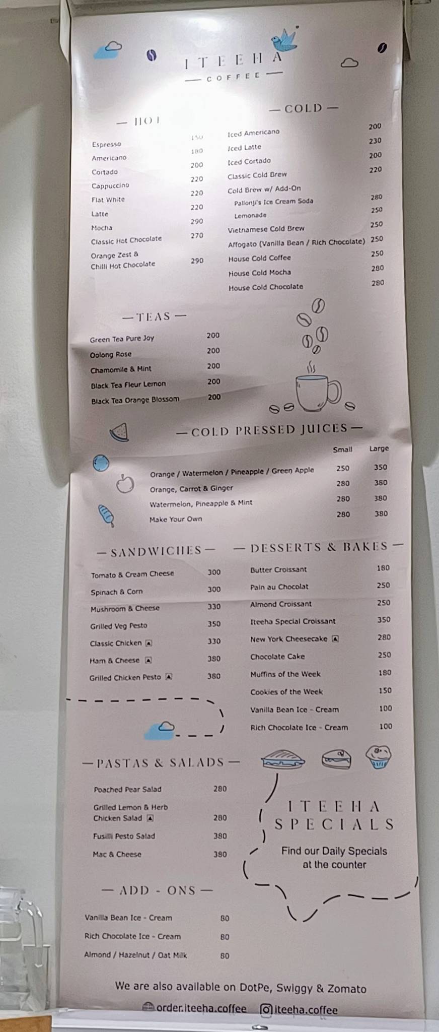 Iteeha Coffee menu