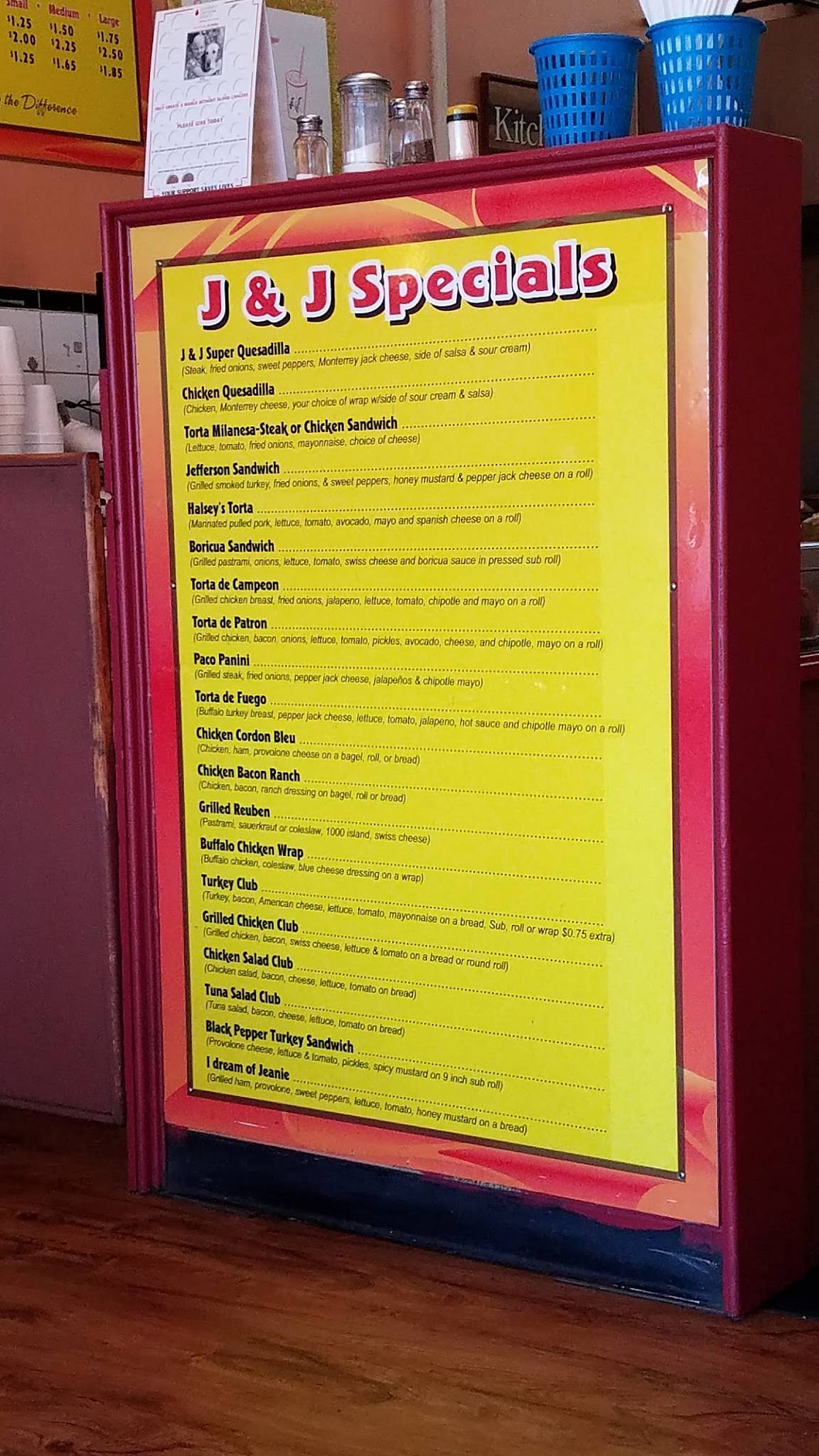 Menu at J & J Beyond Bagels restaurant,