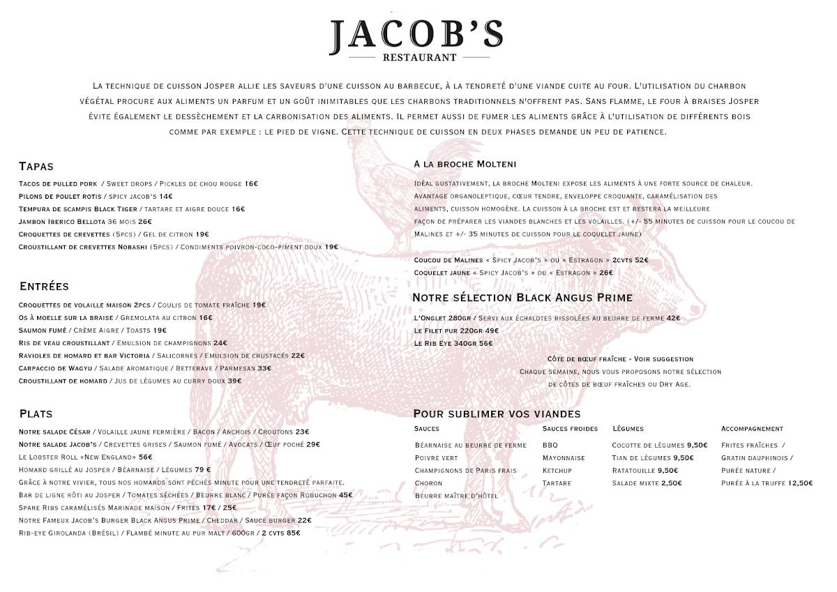 Menu de JACOB'S restaurant